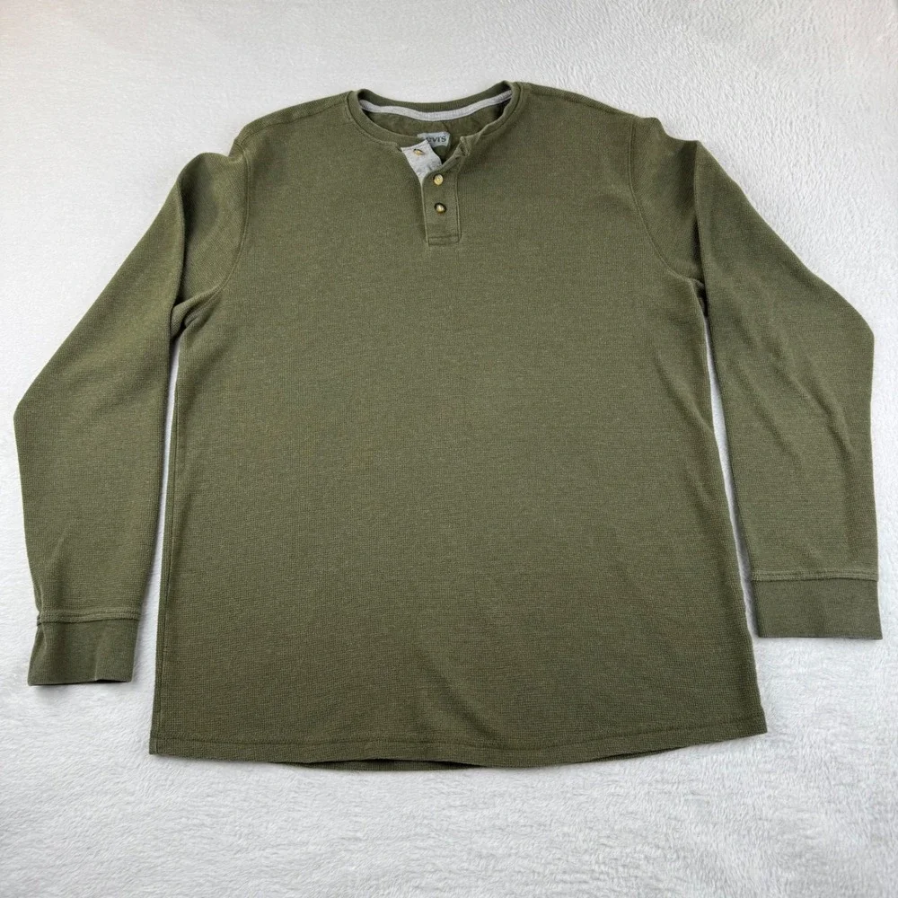 Levi's Henley Shirt Mens Large‎ Olive Green Long Sleeve Waffle Knit Classic